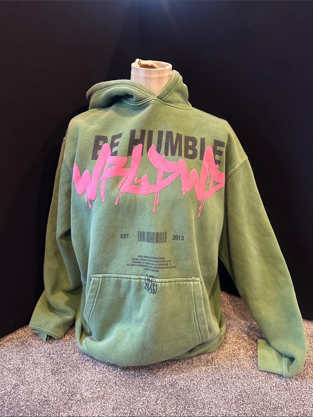 BoohooMAN Green "Be Humble" Graphic Hoodie with Pink Script